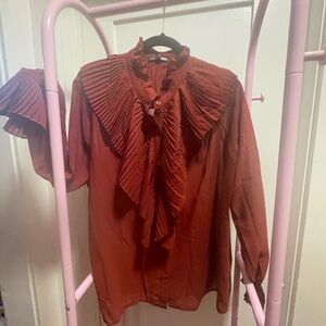 Pleated Ruffle Front Women's Top